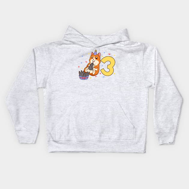 I am 3 with hamster - kids birthday 3 years old Kids Hoodie by Modern Medieval Design